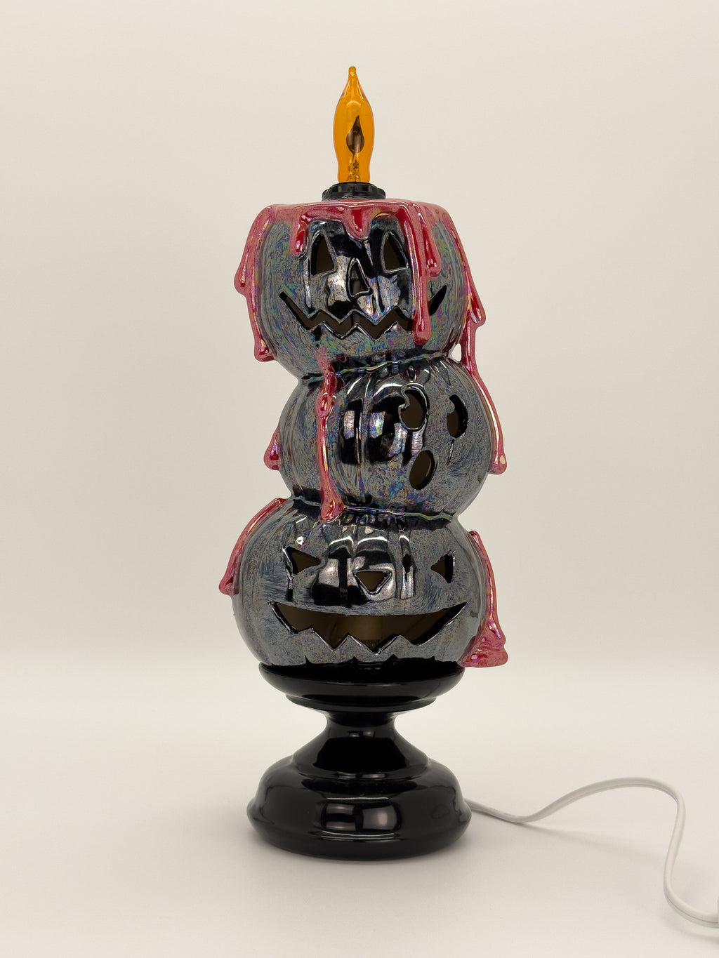 Black Lustre Pumpkin Stack Flicker Lamp