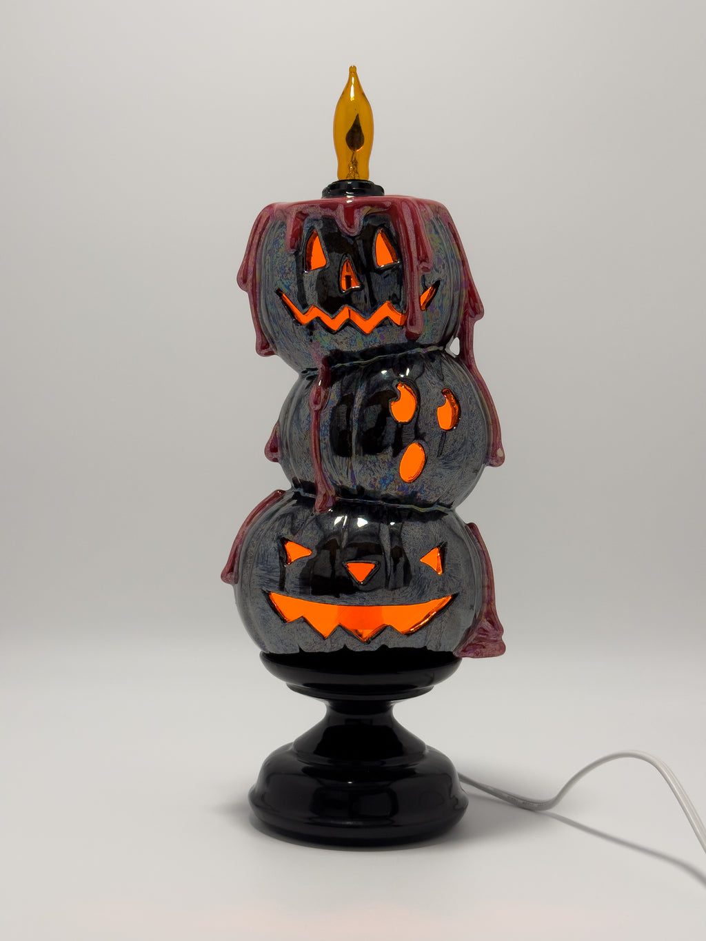 Black Lustre Pumpkin Stack Flicker Lamp