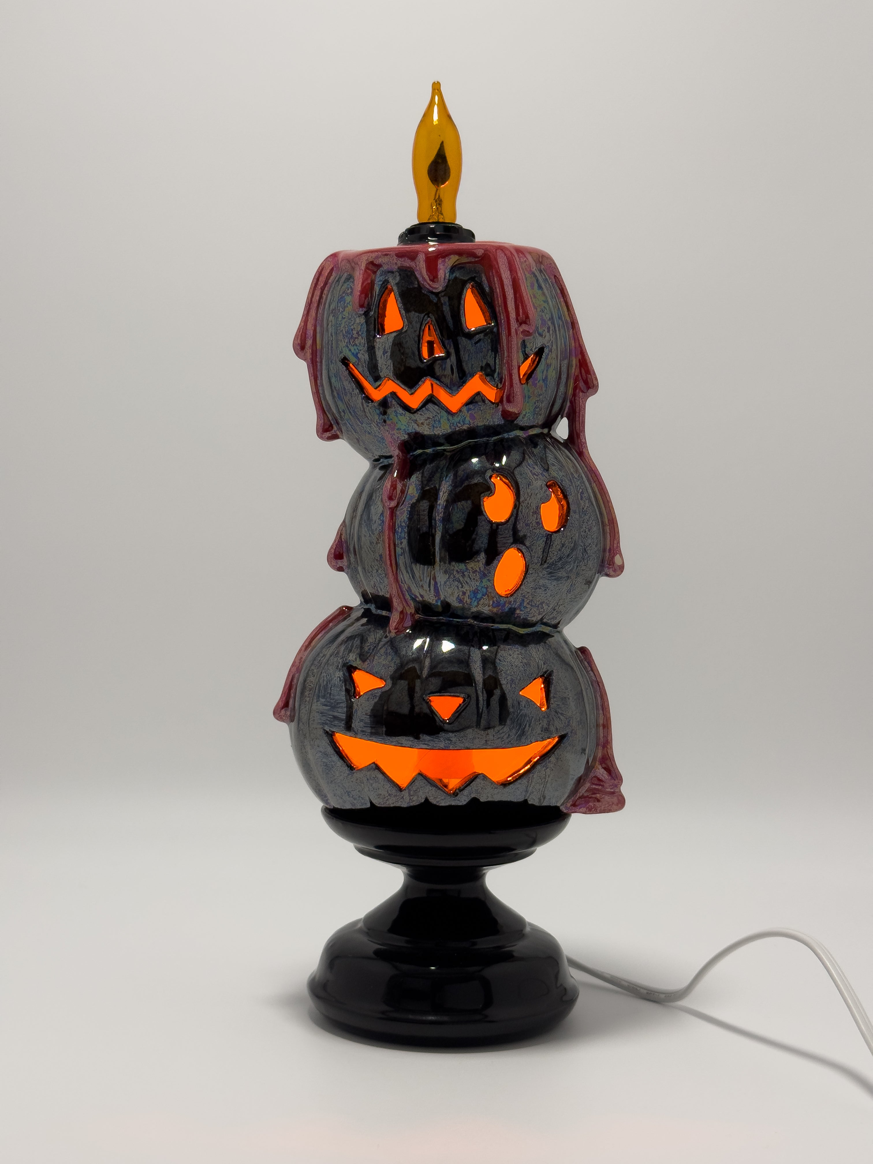Black Lustre Pumpkin Stack Flicker Lamp