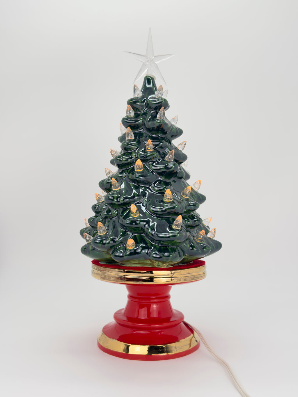 *Green Pedestal Tree Red Base Clear Light / Star