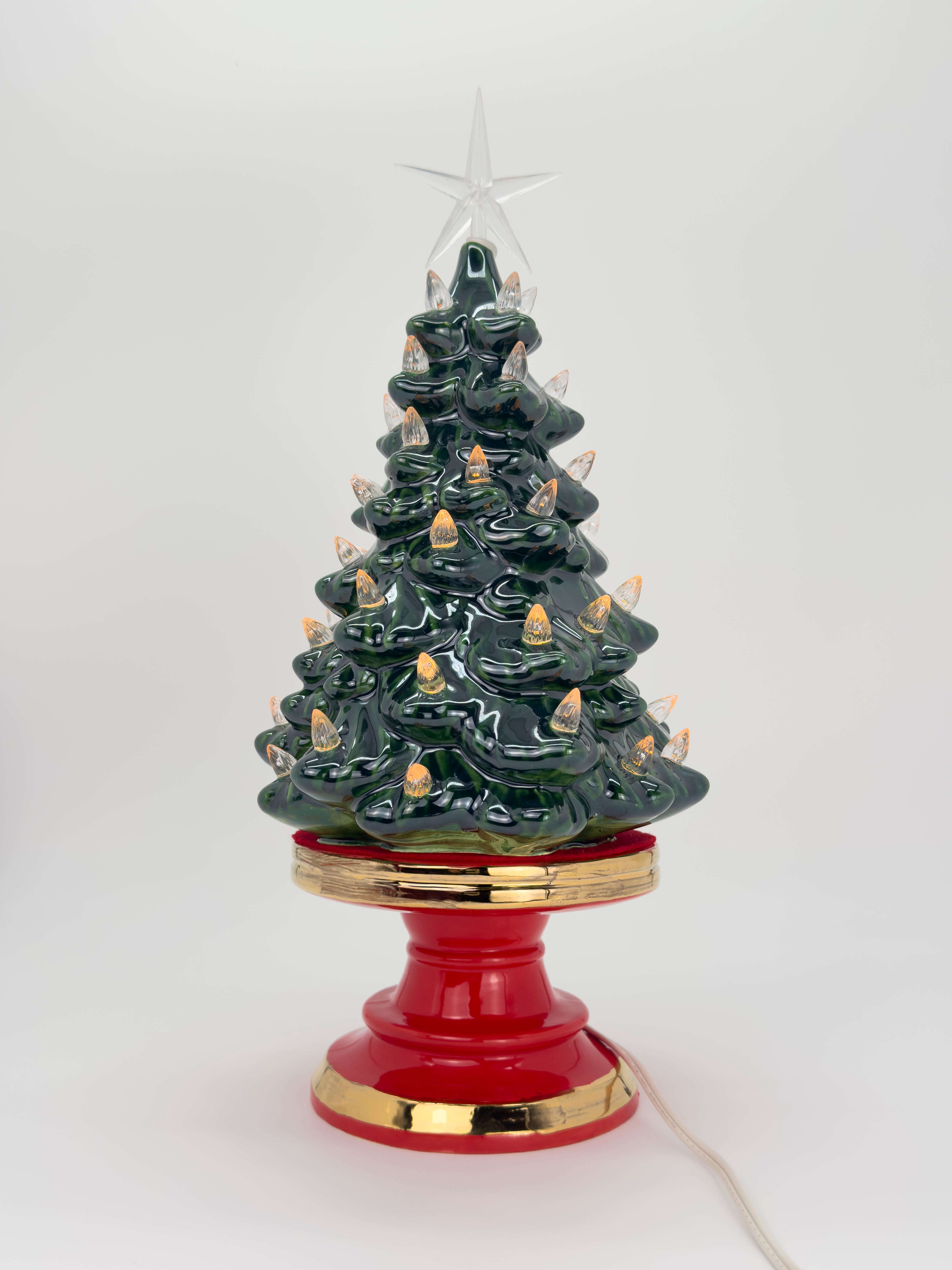 *Green Pedestal Tree Red Base Clear Light / Star