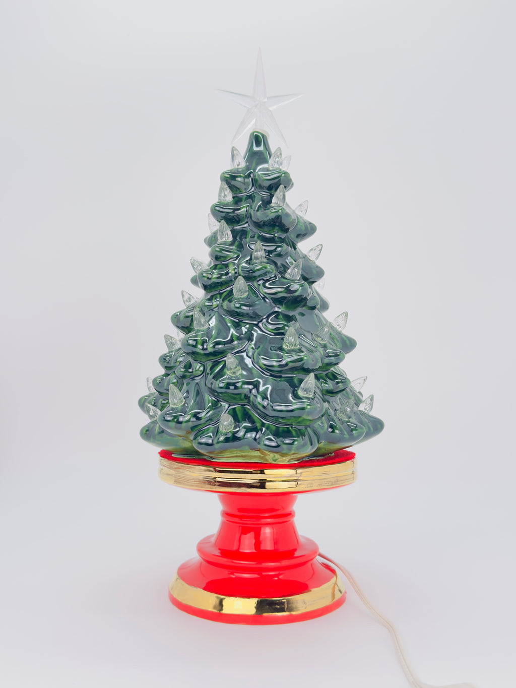 *Green Pedestal Tree Red Base Clear Light / Star