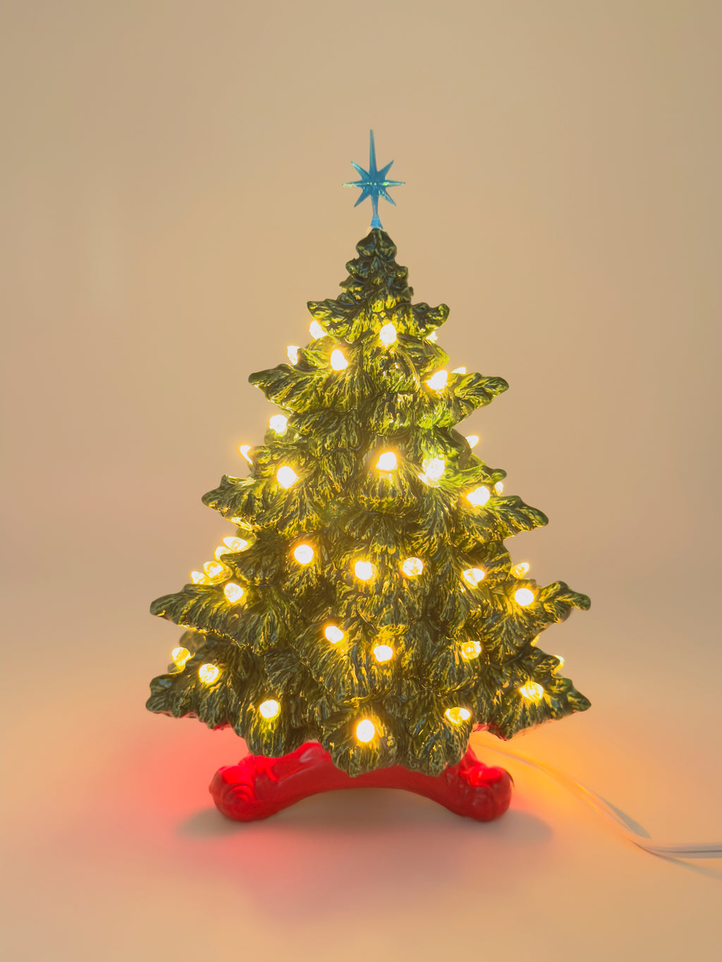 *Green Fraser Fir Red Base - Clear Lights - Blue Star