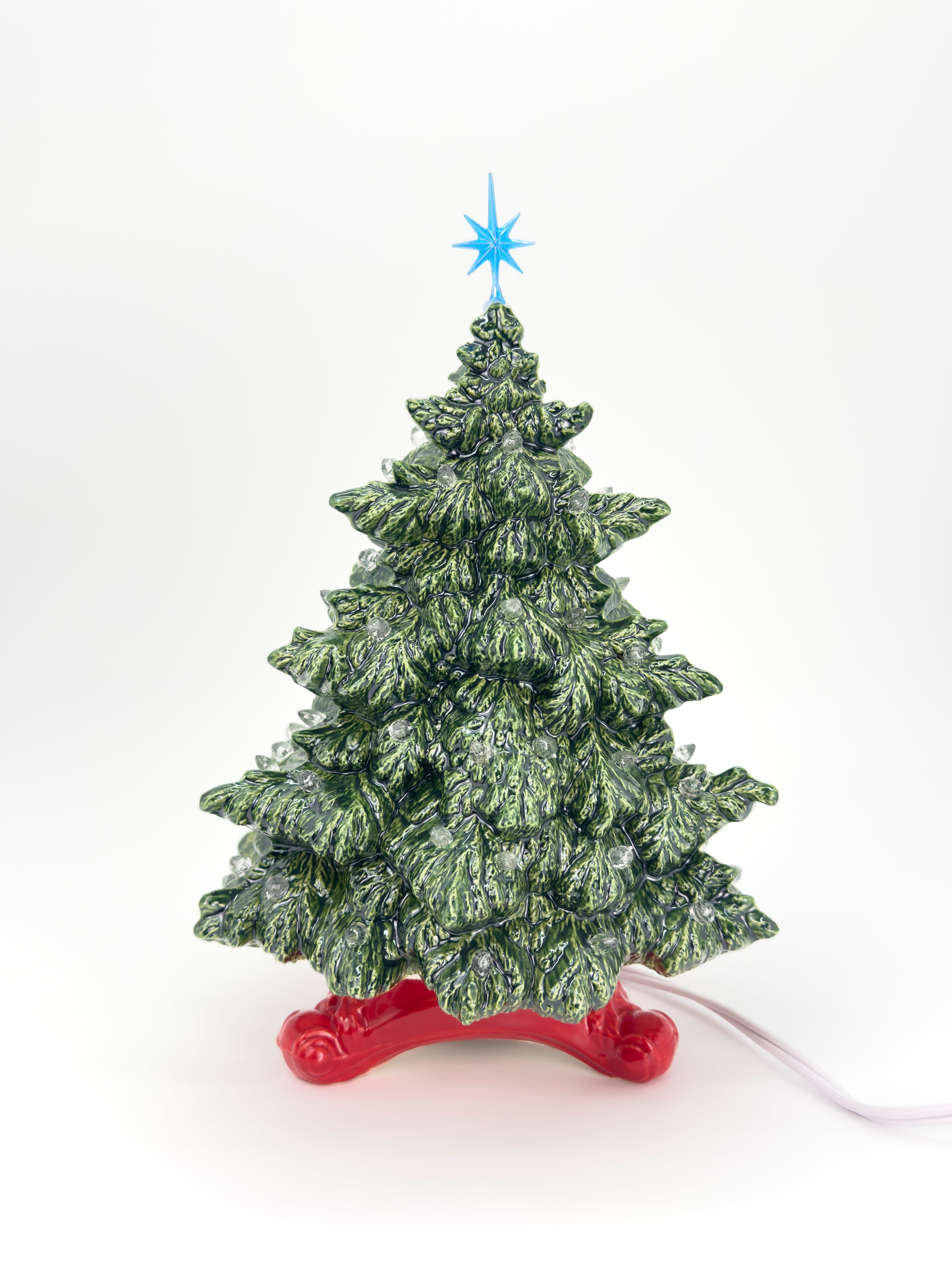 *Green Fraser Fir Red Base - Clear Lights - Blue Star