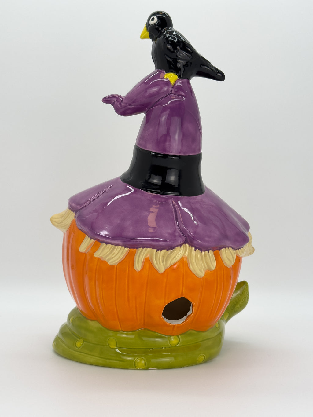 Scarecrow Pumpkin with Purple Hat