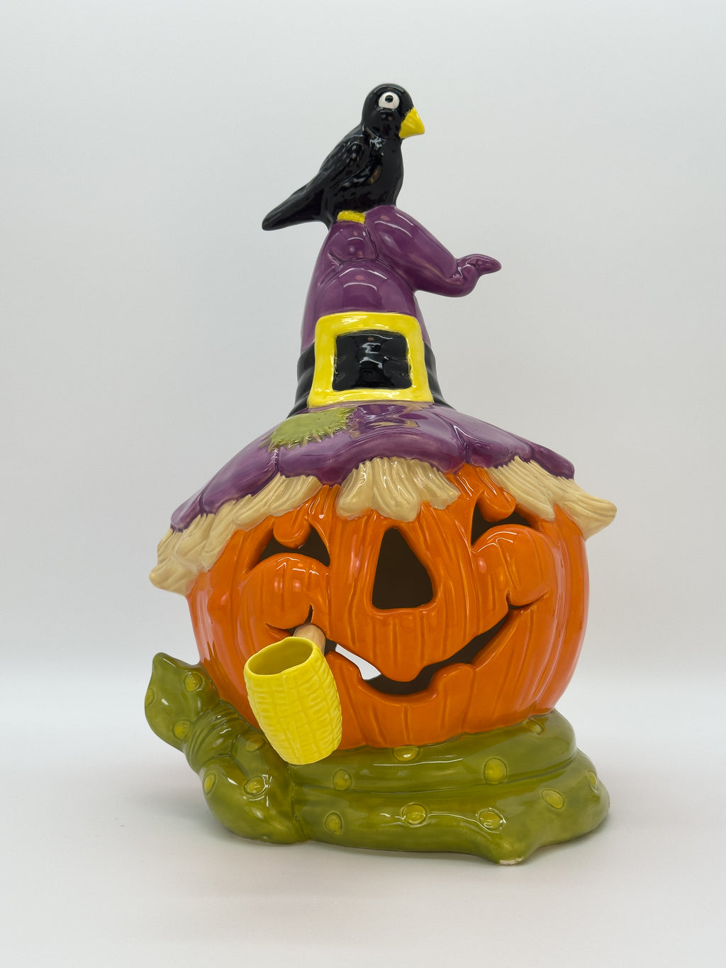 Scarecrow Pumpkin with Purple Hat