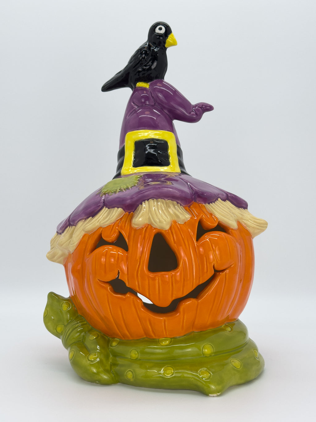 Scarecrow Pumpkin with Purple Hat