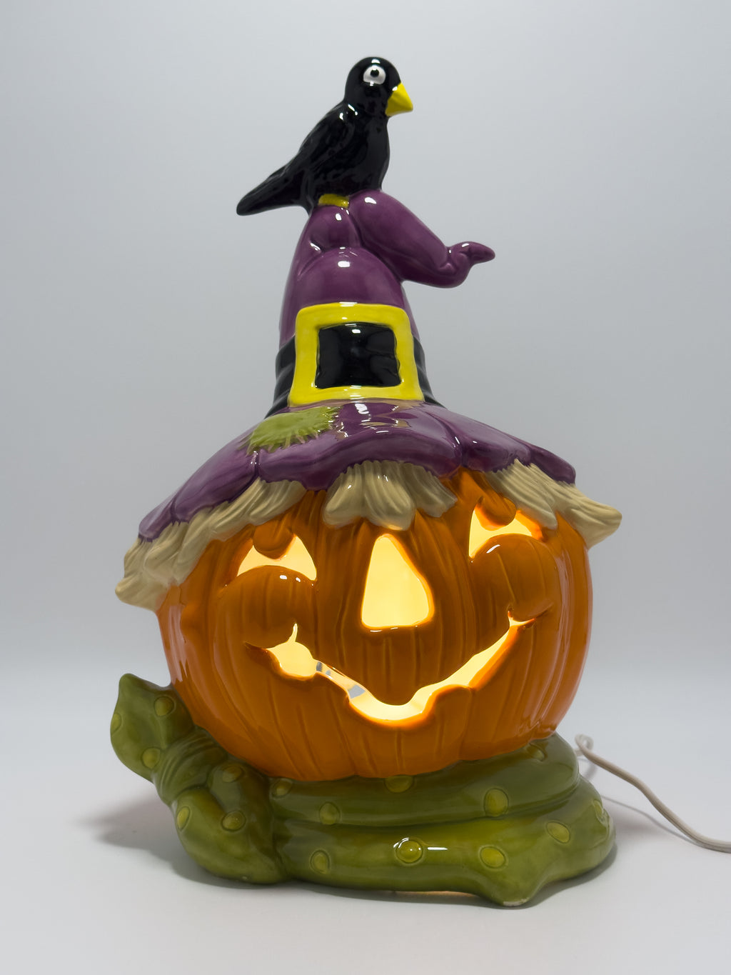 Scarecrow Pumpkin with Purple Hat