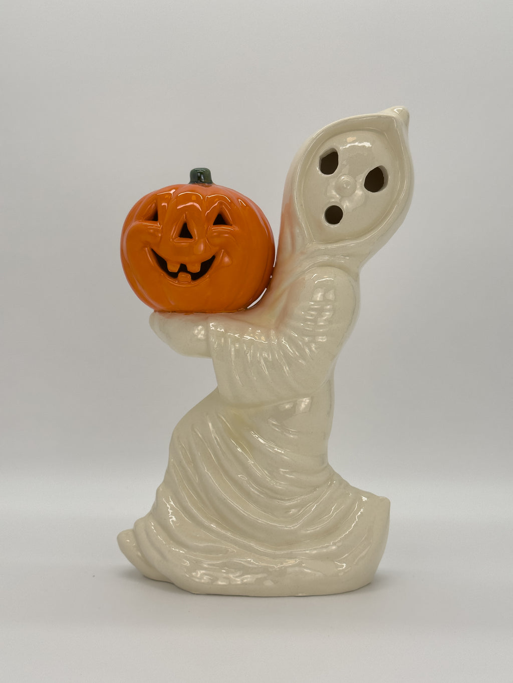 Vintage Ghost with Jack-O-Lantern (Battery Tealight Version)
