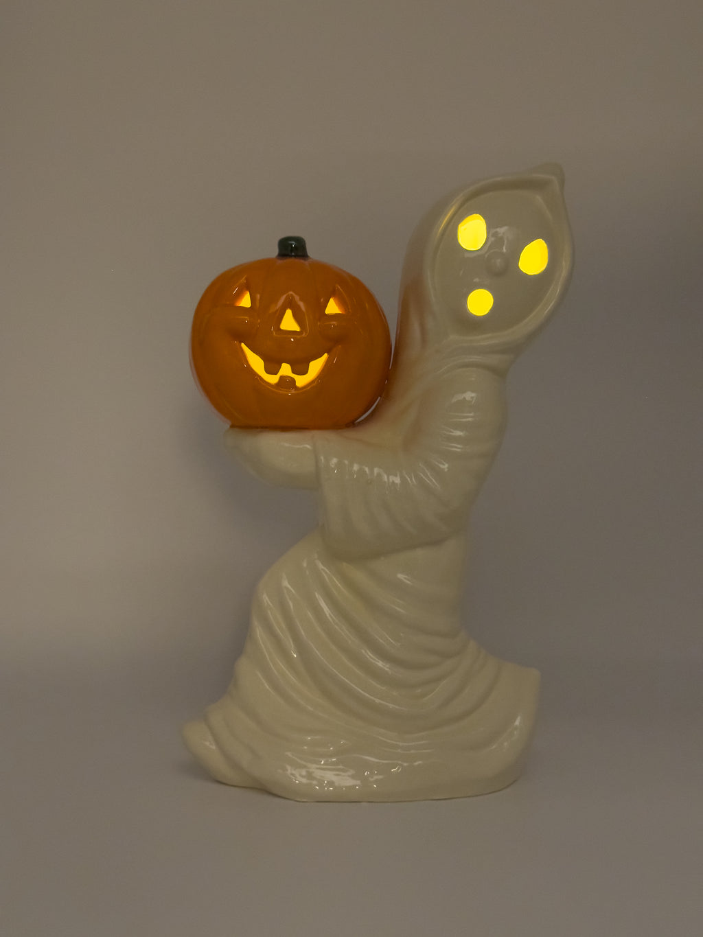Vintage Ghost with Jack-O-Lantern (Battery Tealight Version)